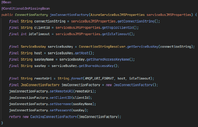 ConnectionFactory bean, provided by the azure-spring-boot package